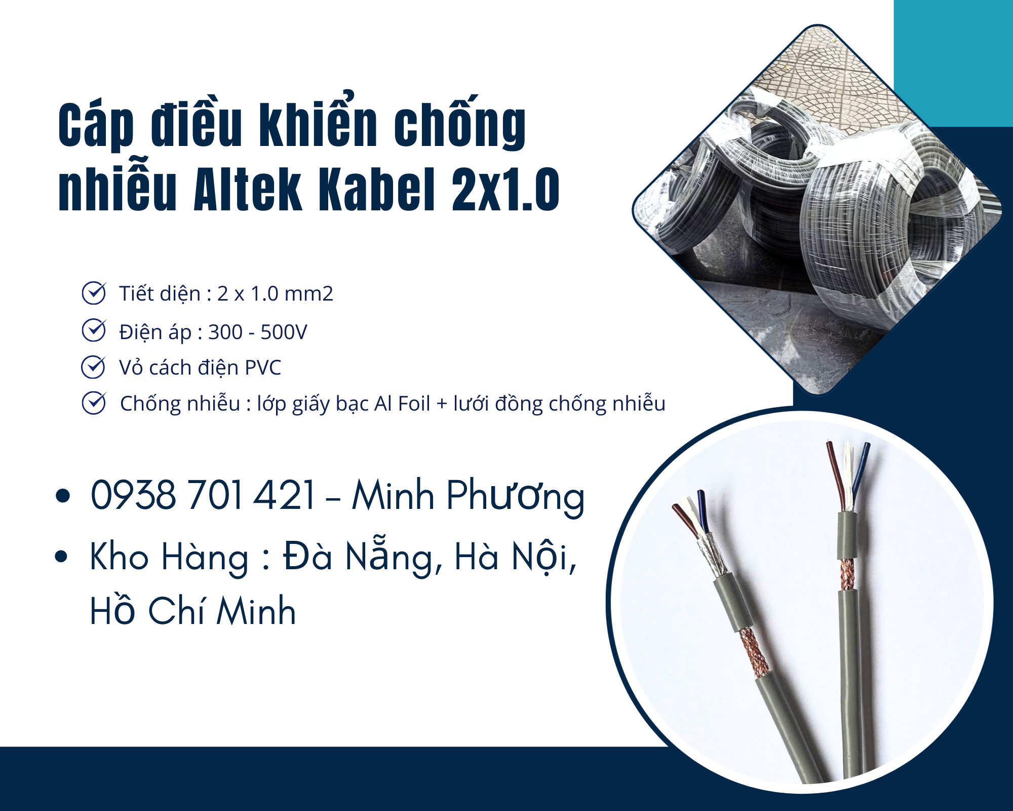 Cáp điều khiển chống nhiễu Altek Kabel 2x1.0 Thanh Hóa, Hà Tĩnh, Phú Yên